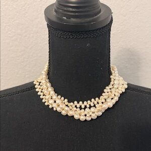 Vintage fresh-water pearl necklace w/sterling clasp, expander, accents.very nice